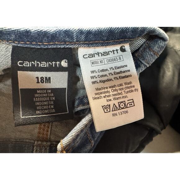Carhartt Baby Denim Overalls Sz 18M Blue Jean Bibs Classic Rugged Workwear - Picture 4 of 4